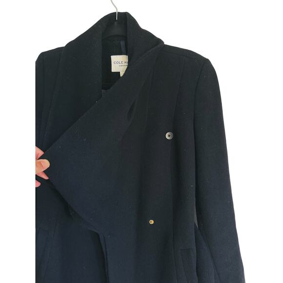 Cole Haan Wool Belted Wrap Peacoat Size 6 Black - Picture 10 of 14